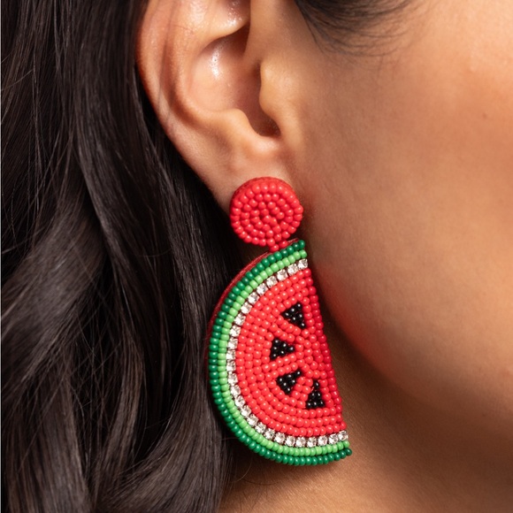 Watermelon Seed Bead Earrings - Picture 2 of 2